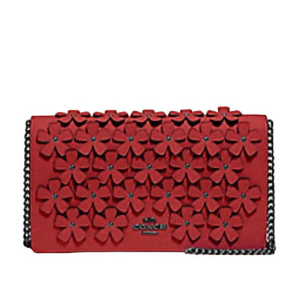 COACH Foldover Chain Clutch with Floral Applique Crossbody - Picture 1 of 15